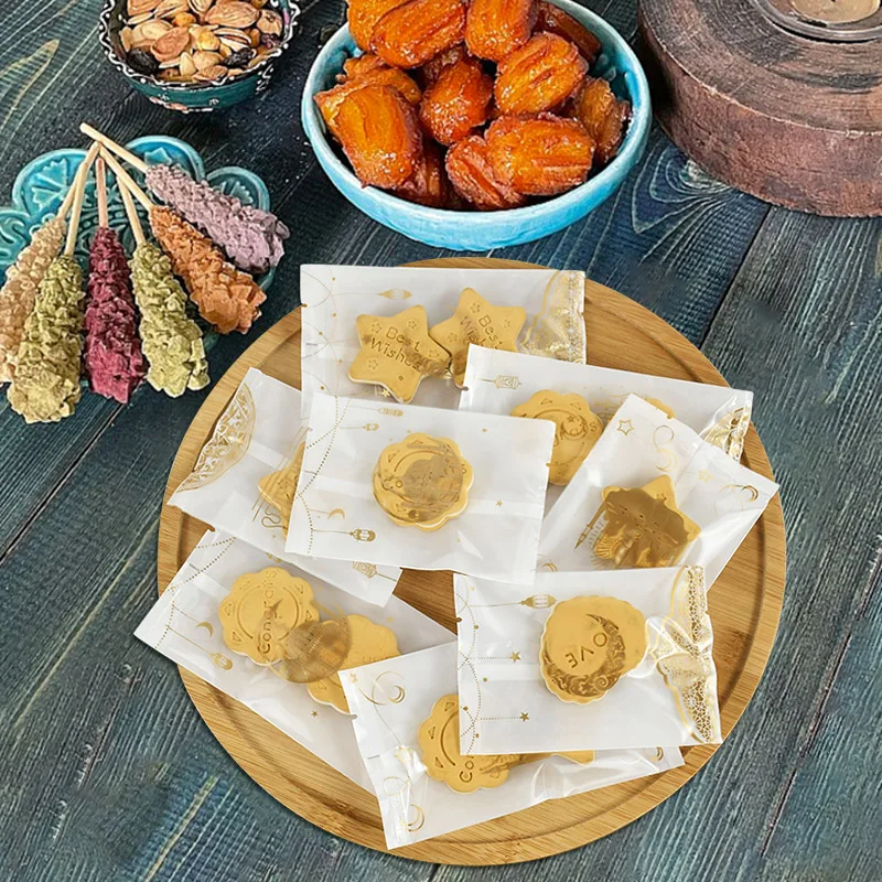 Ramadan Transparent Cookies Bags Golden Moon Star Islamic Muslim Biscuits Candy Bags Eid Mubarak Kareem Festival Baking Supplies