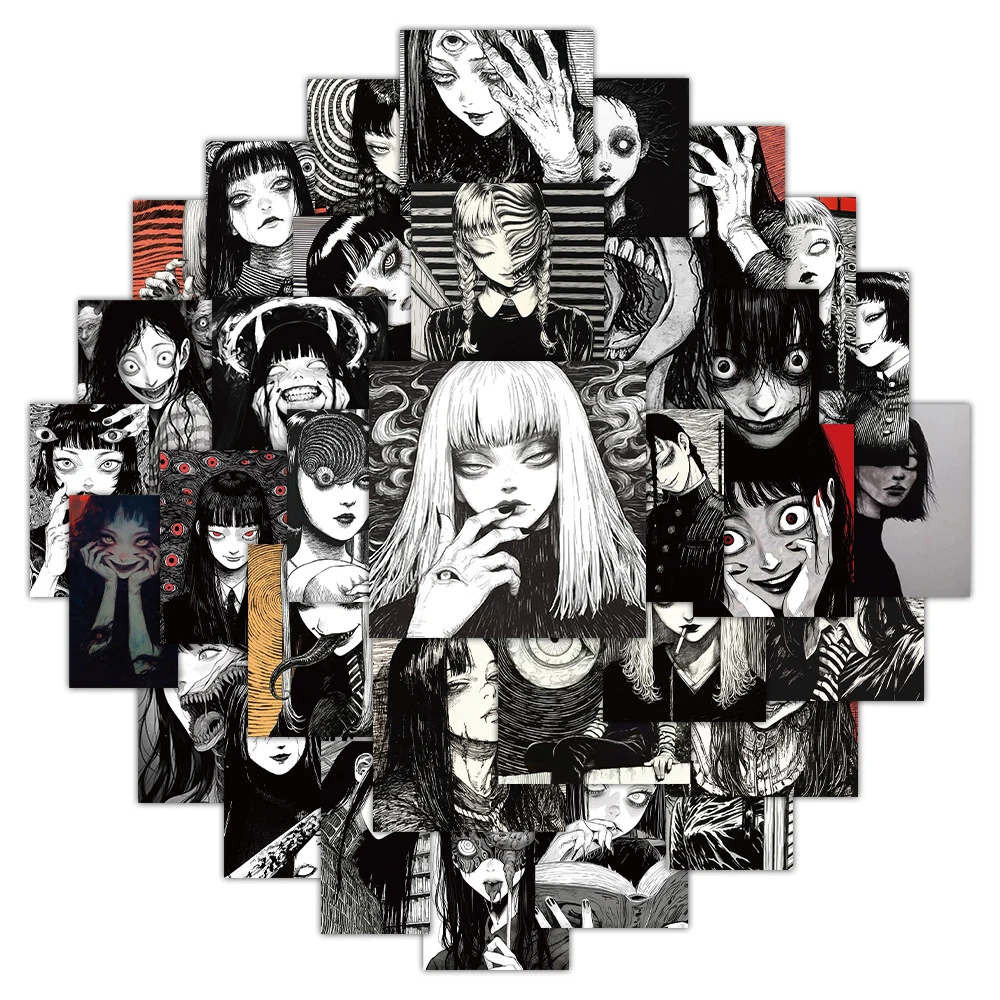 

10/30/50pcs Horror Thriller Style Girl Cartoon Stickers Black White Anime Decals for Scrapbook Guitar Laptop Goth Sticker Decor