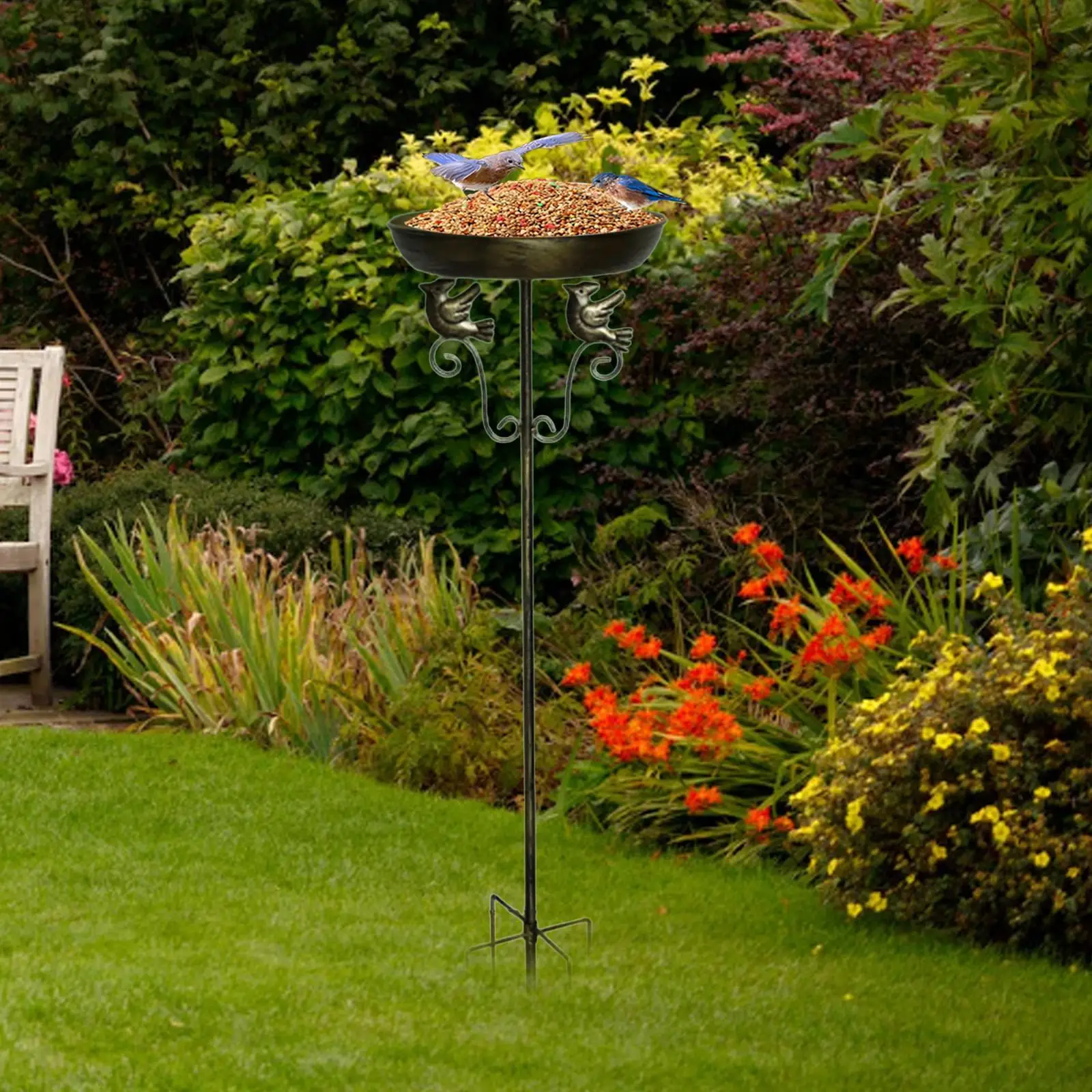 

Декор миски для ванны для птиц, станция для кормления, универсальный утюг, простой в установке, с колышком, ванной для птиц для газона, забор, крыльцо, сад