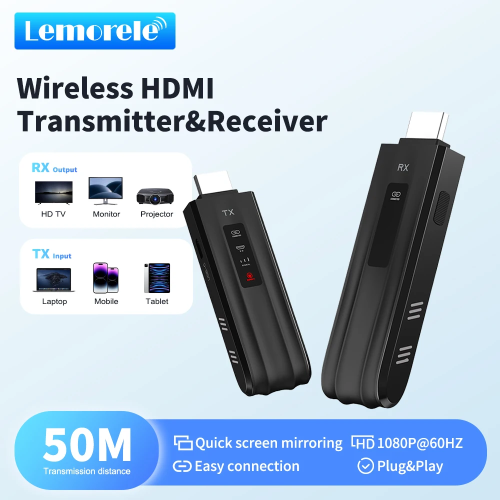 

Lemorele 50 м беспроводной HDMI трансивер 1080P дисплей ключ удлинитель комплект передатчик приемник для ноутбука ТВ проектор монитор