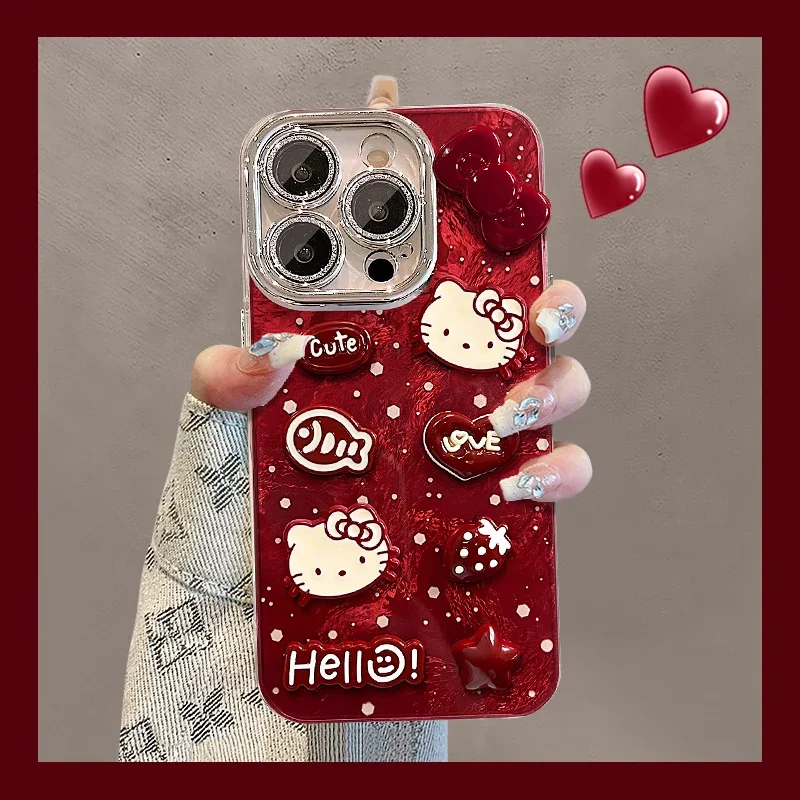 Anime Hello Kitty Strawberry phone case suitable for iPhone 16, Promax, Apple 14, Huawei Pura70, New Year's vivo, 19, niche Oppo