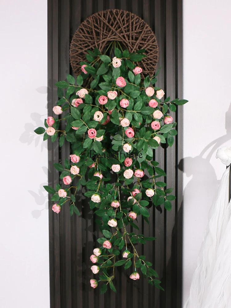 Artificial Rose Vine Bionic Wall Covering Wall Hanging Wall Decorations Greenery and Fake Flowers Rattan