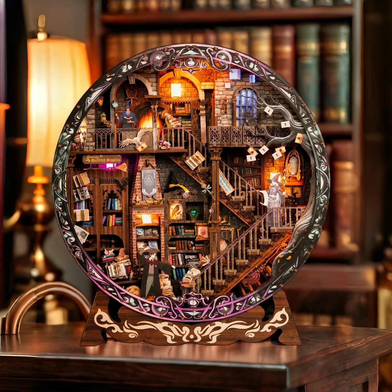 Magic Library Dollhouse Kits,DIY Miniature House Kit With LED Lights,Mystical Tiny Home Decor,Creative Decorative For Adults
