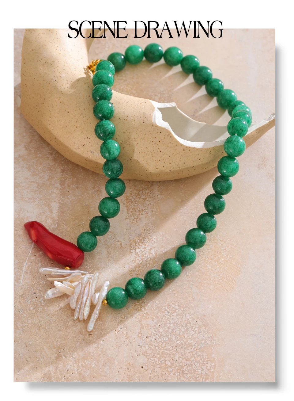 Yhpup Hochwertige grüne Naturstein-Süßwasser-Barockperlen-Kette, handgefertigte Halskette, Geschenk, modischer Premium-Kragen-Schmuck – Detail 10
