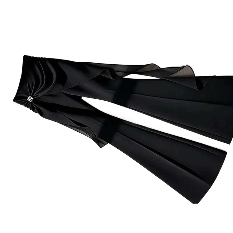 Waist Diamond Bow Design Thin Elegant Commuting Versatile Single Item Asymmetrical Ribbons Trousers Drape Black Micro-pull Pants