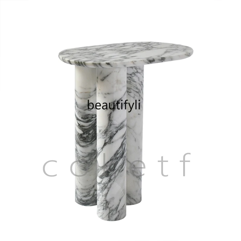 

Italian minimalist modern light luxury large flower white marble edge few designer high-end living room sofa small side table