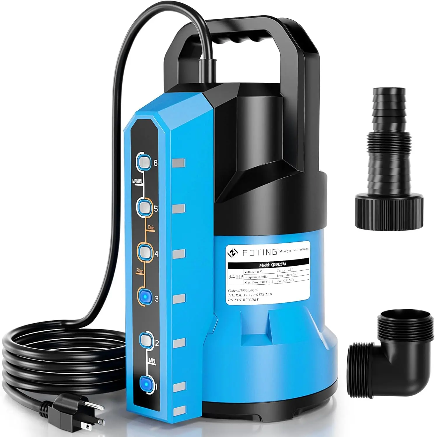 

Sump Pump 3/4HP Automatic Submersible Water Pump, 2400GPH Thermoplastic Electric Portable Transfer Water Pump for Swimming