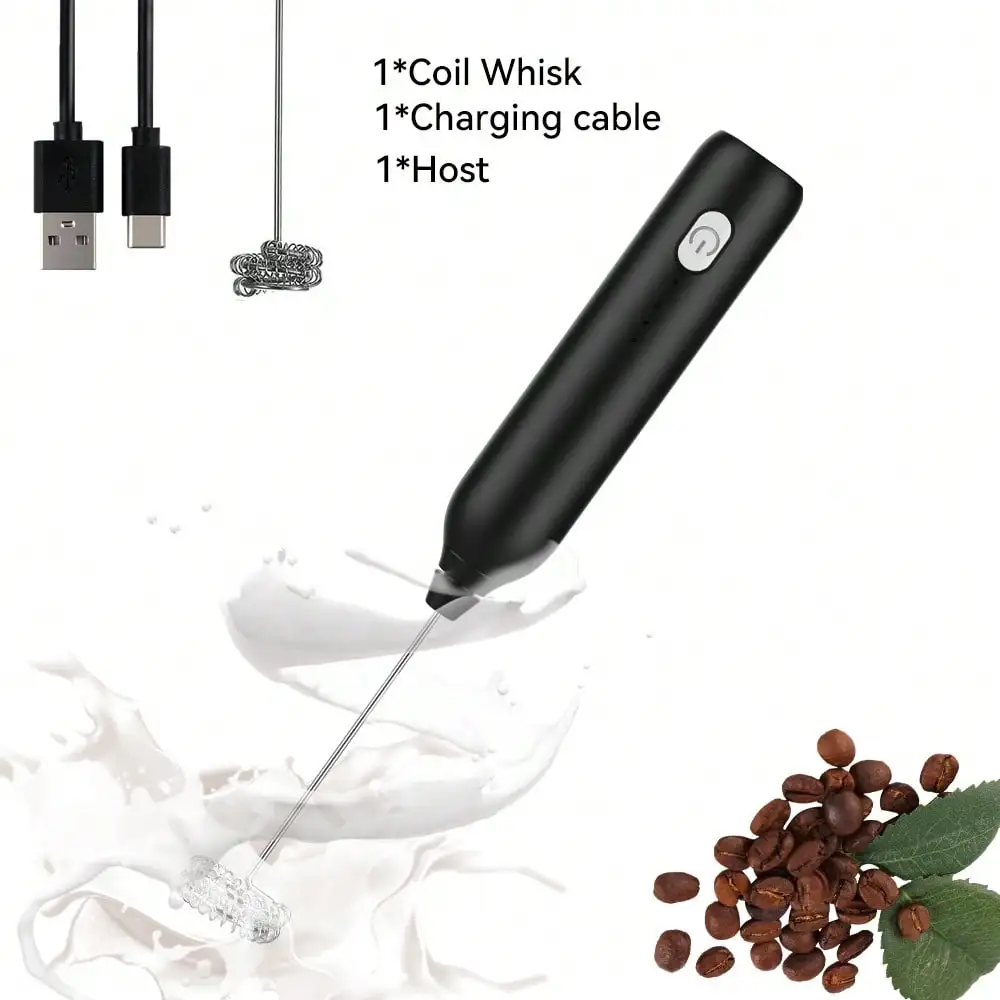 Rechargeable Handheld Electric Milk Frother With 2 Stainless Steel Whisk Attachments, 3 Speed Settings, Suitable For Coffee, Matcha, Latte, Cappuccino, Hot Chocolate And More