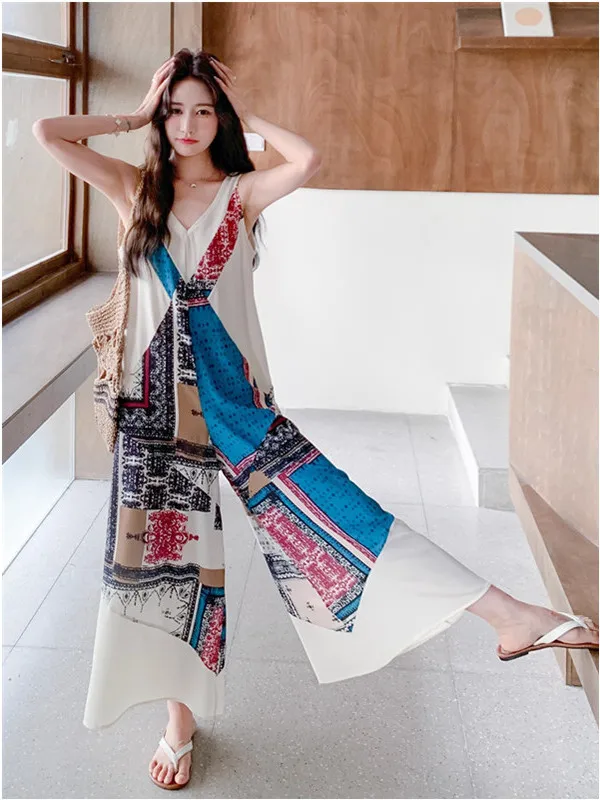 n Print Svel Rer dames zomer nieuwe faion casual wijde pijpen broek trendy hoge taille rits polyester