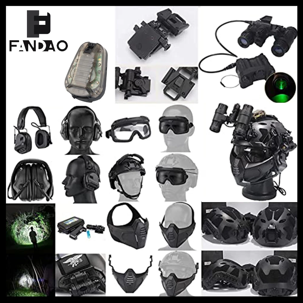 Tactical Fast Helmet Set with Headset Goggles Face Shield NVG Model Signal Light for CS Airsoft Paintball Hunting Shooting Games