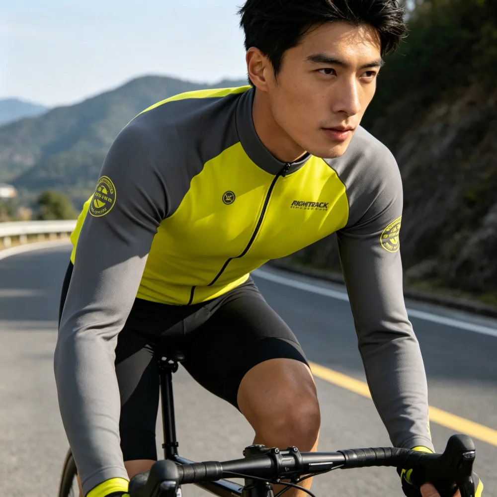 

Men's Spring Autumn Winter Long Sleeve Cycling Top, UV Protection Mesh Thermal Fleece MTB Bike Apparel