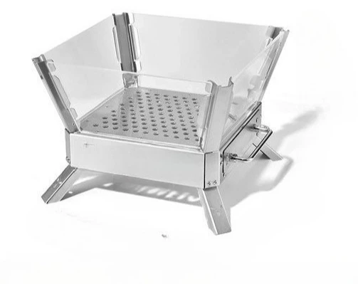 

Firewood Stove Outdoor Camping Stainless Steel Portable Folding Campfire Rack Quartz Glass