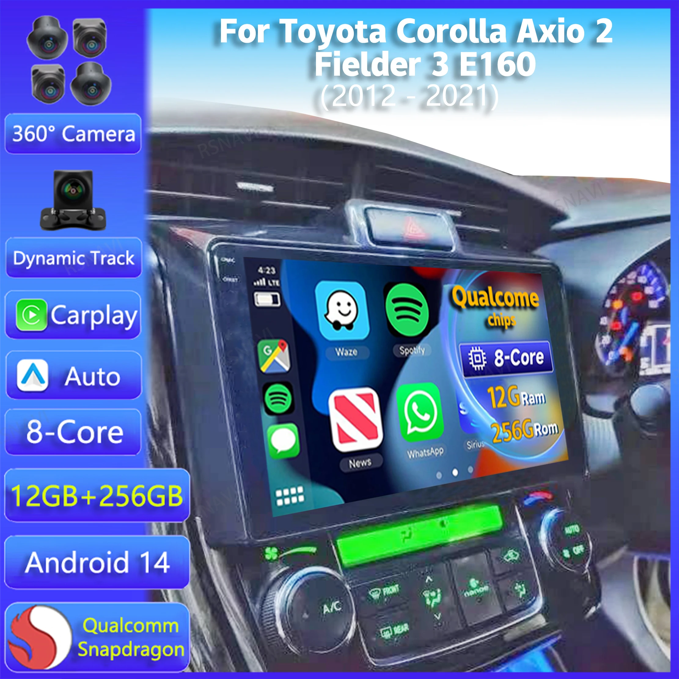 

Android13 For Toyota Corolla Axio 2 Fielder 3 E160 2012 2013 2014 -2021 Car Radio Multimedia Video Player Navigation GPS Carplay