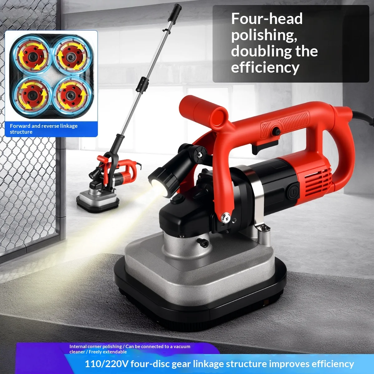 Multi Functional 4 Plate Floor Grinder Polishing Machine Hard Cement Floor Machinery Concrete Stone Variable Speed CoarseGrinder