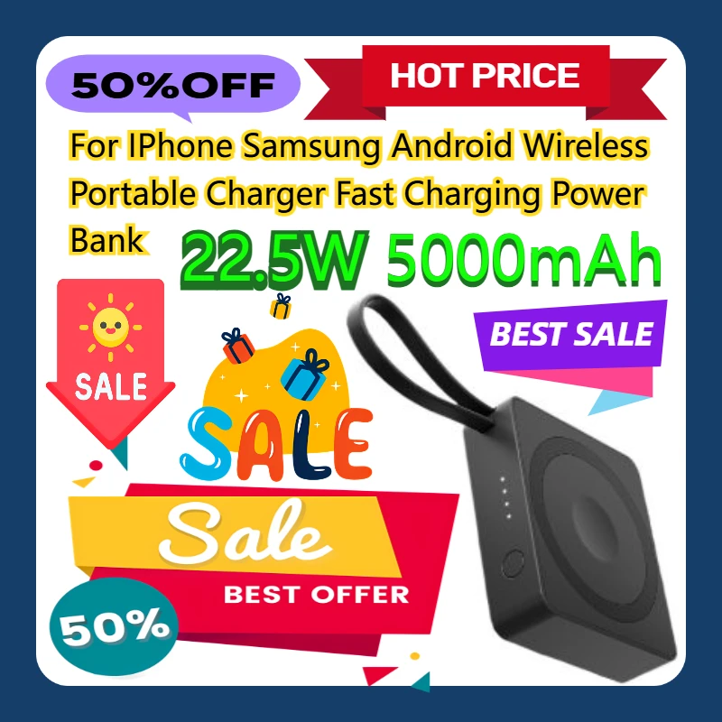 

For IPhone Samsung Android 5000mAh Wireless Portable Charger 22.5W Fast Charging Power Bank