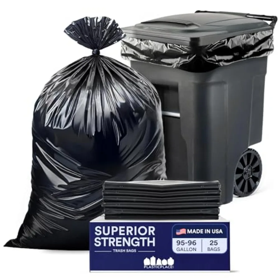 

95-96 gallon Garbage Can Liners │ 3 Mil │ Black Heavy Duty Trash Bags │ 61" x 68" 25 Count Pack of 1