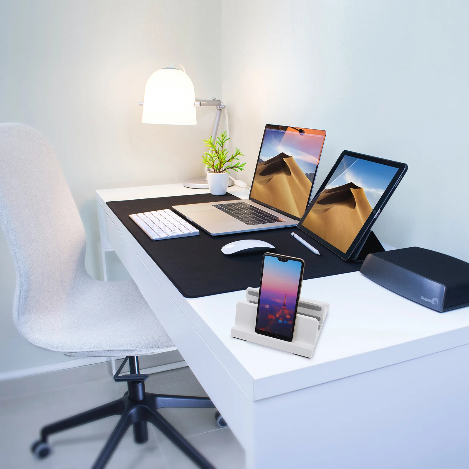 

1pc Laptop Vertical 3 In 1 Holder For Laptop Rack Notebook Tablet Phone Desktop Storage Space Saving Stable Base Rack