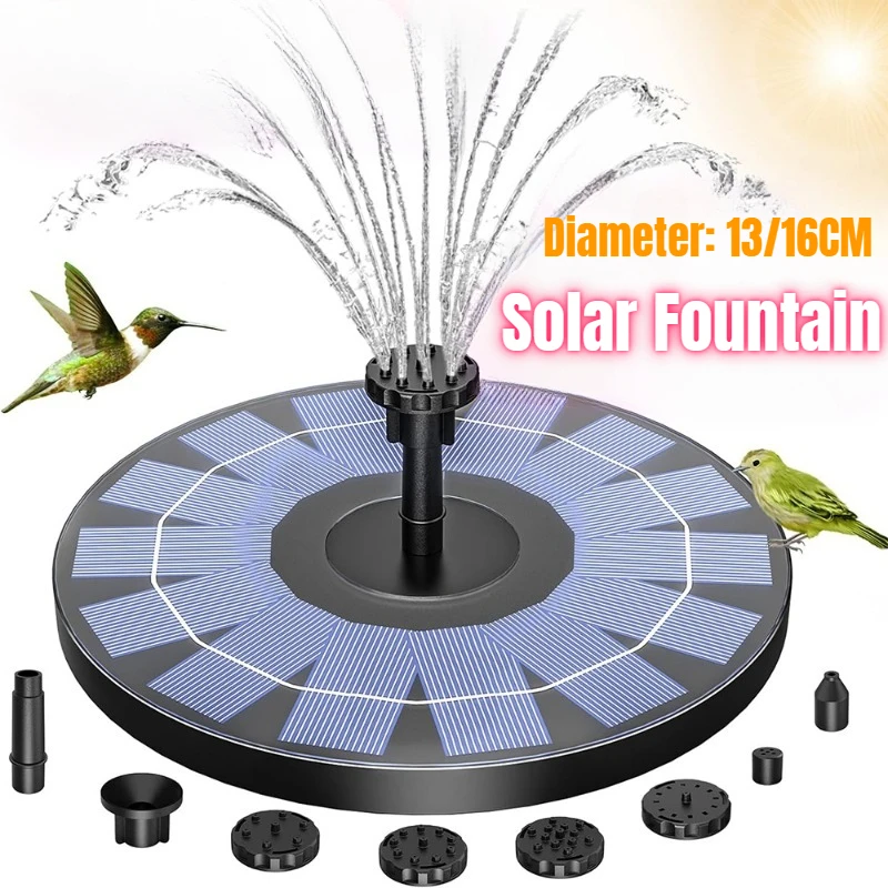 1W/1.5W Outdoor Solar Fountain Garden Pond Water Pool Decoration Solar Fountain Pump Kit with 6 Nozzles for Patio Landscape