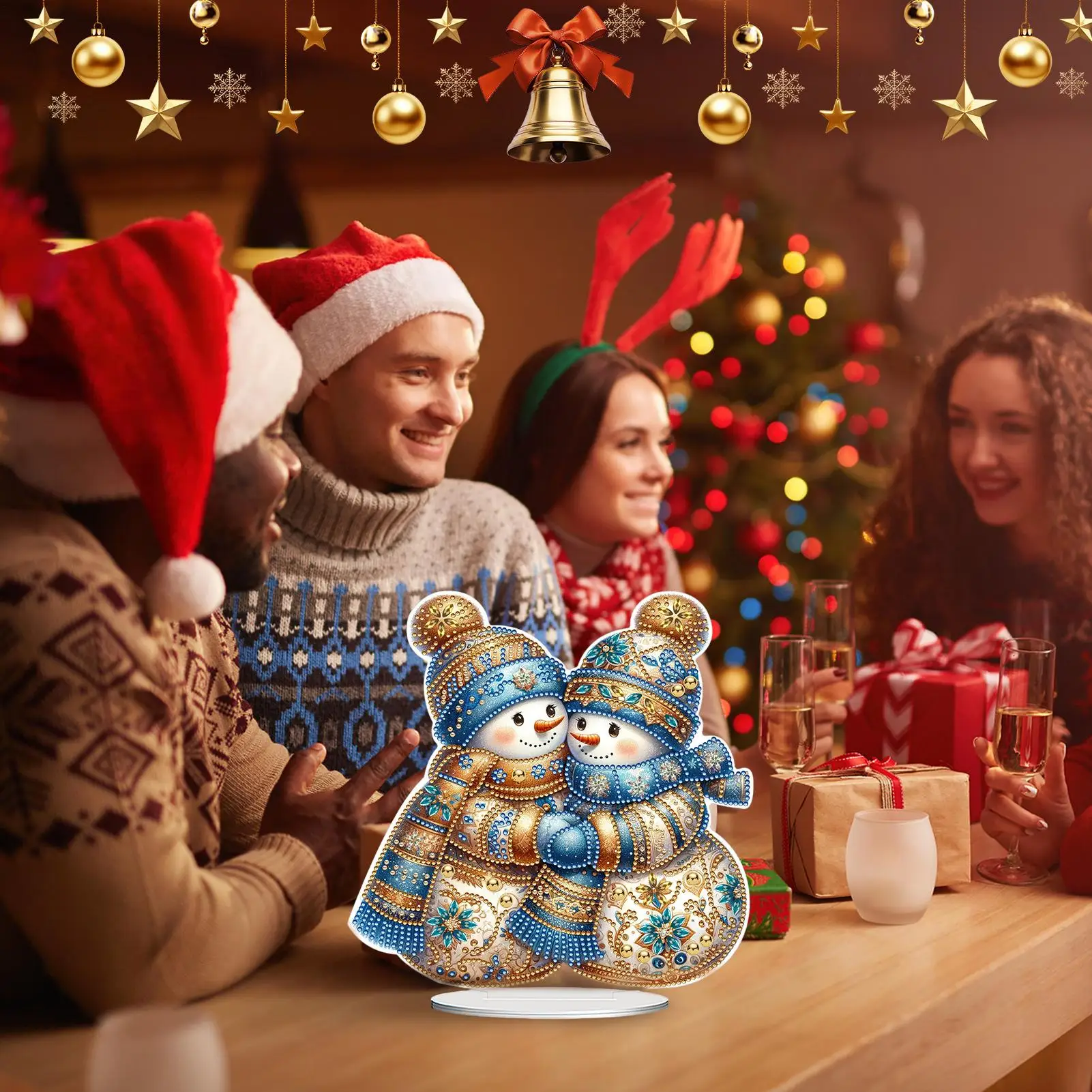 

Rhinestone Art Kit 2D Acrylic Ornaments With Stand Christmas Tabletop Decor For Adult Child Family Farmhouse Workplace Bedroom