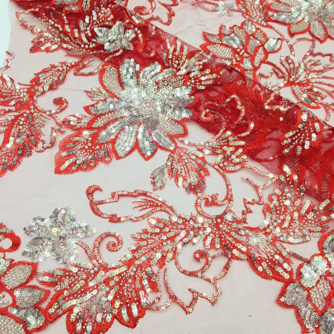 

Rich Heavy Embroidered Tulle Lace Unique Beaded African French Mesh Fabric for Wedding Sewing Cloth Celebrants TS1327