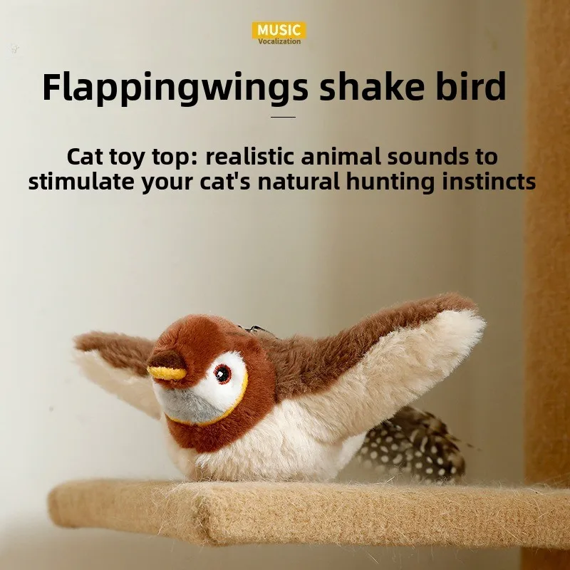 Juguete de Peluche Original Sparrow Pet, Juguete Eléctrico para Gatos que Emite Sonidos al Tocarlo y Agita su Cuerpo