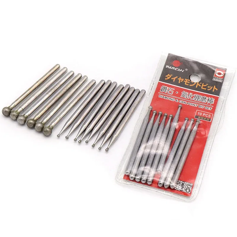1/1.5/2/3/4/5/6mm Ball Diamond & CBN หัว Burr Point 3mm Shank แกะสลักแกะสลัก Bits สําหรับหยกแก้ว Dremel โรตารี่เครื่องมือ