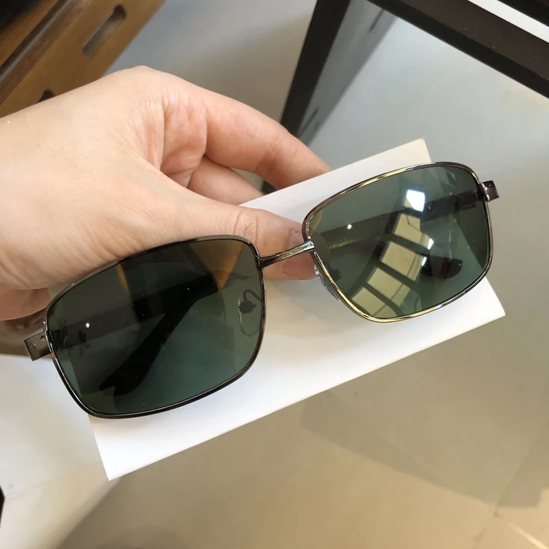 2026 New Fashion Green Sunglasses For Men High-quality Crystal Glass Driving Fishing Big Face UV400 Metal  Heat Insulation