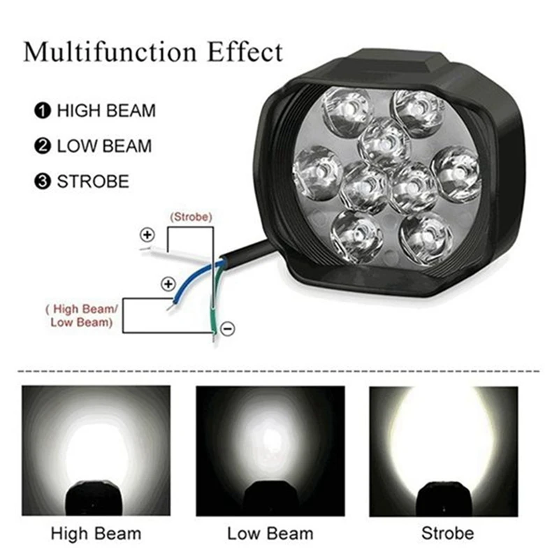 4X Motorcycle Headlight 9 LED 12V Super Bright Fog Spot White Work Light With Switch For Motorcycles Electric Bicycles