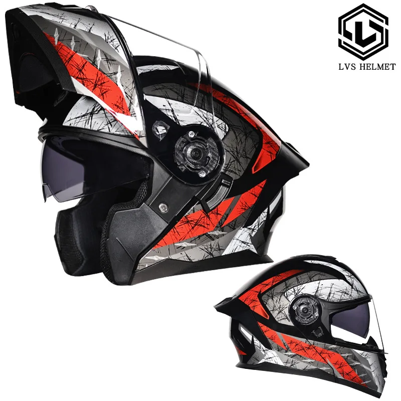 

Motorcycle Helmet Modular Flipped Full Face Helmet Long-distance Off-road Helmet with Built-in Sunshade Headwear