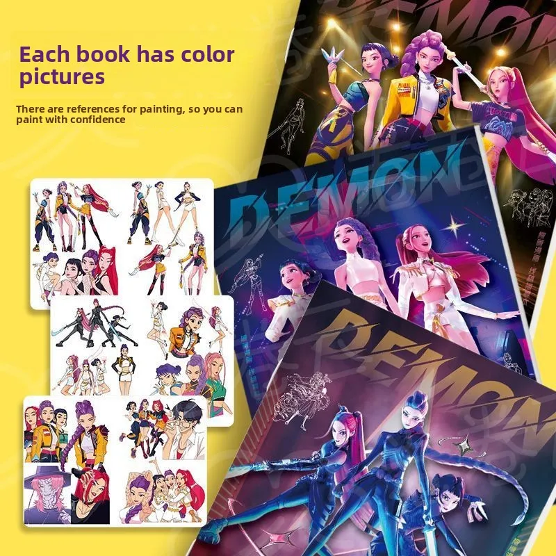 كتاب الأنشطة الفنية Kpop Demon Hunters - صفحات تلوين HUNTR/X مع رومي، لوحة رسم إبداعية لمحبي الرسوم المتحركة والتلوين للبالغين