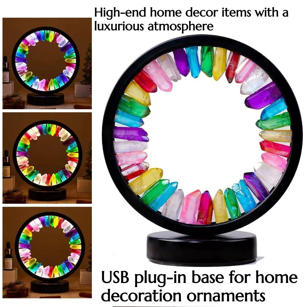 Natural Amethyst Round Luminous Decorative Piece with USB Charging Base for Home Tabletop High-end Decorative Item