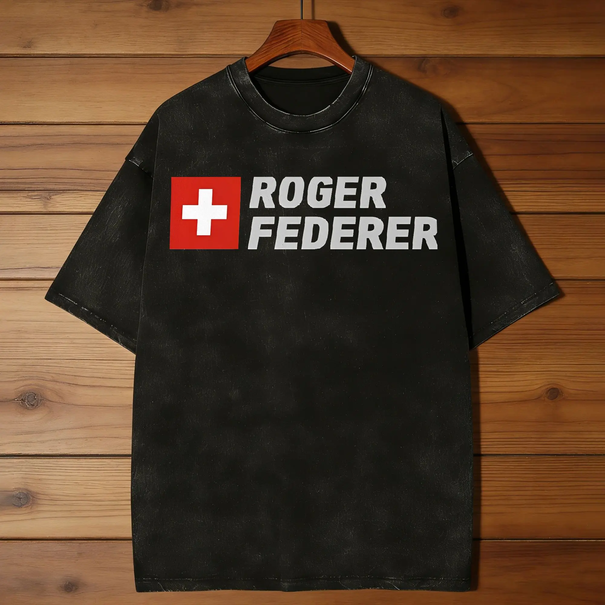 Men's T Shirt Team Roger Federer Logo Washed T Shirts Harajuku  Summer Tees Vintage Simple Casual Clothing Plus Size 2XL