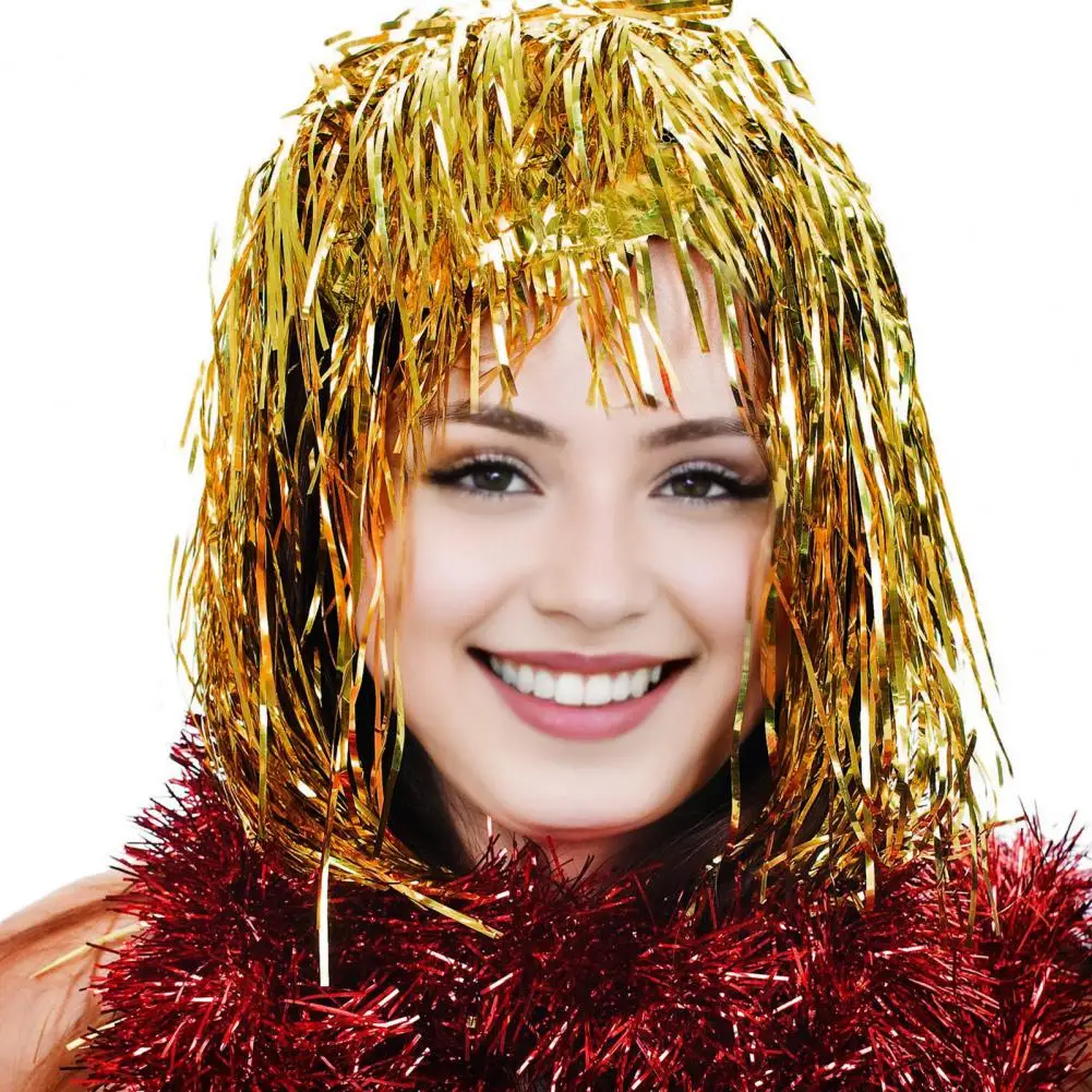 Cosplay Disco Wig Long-lasting Fun Wig Shiny Cosplay Party Wigs for Adults Festive Disco Wig with Foil Tinsel Funny for Festive