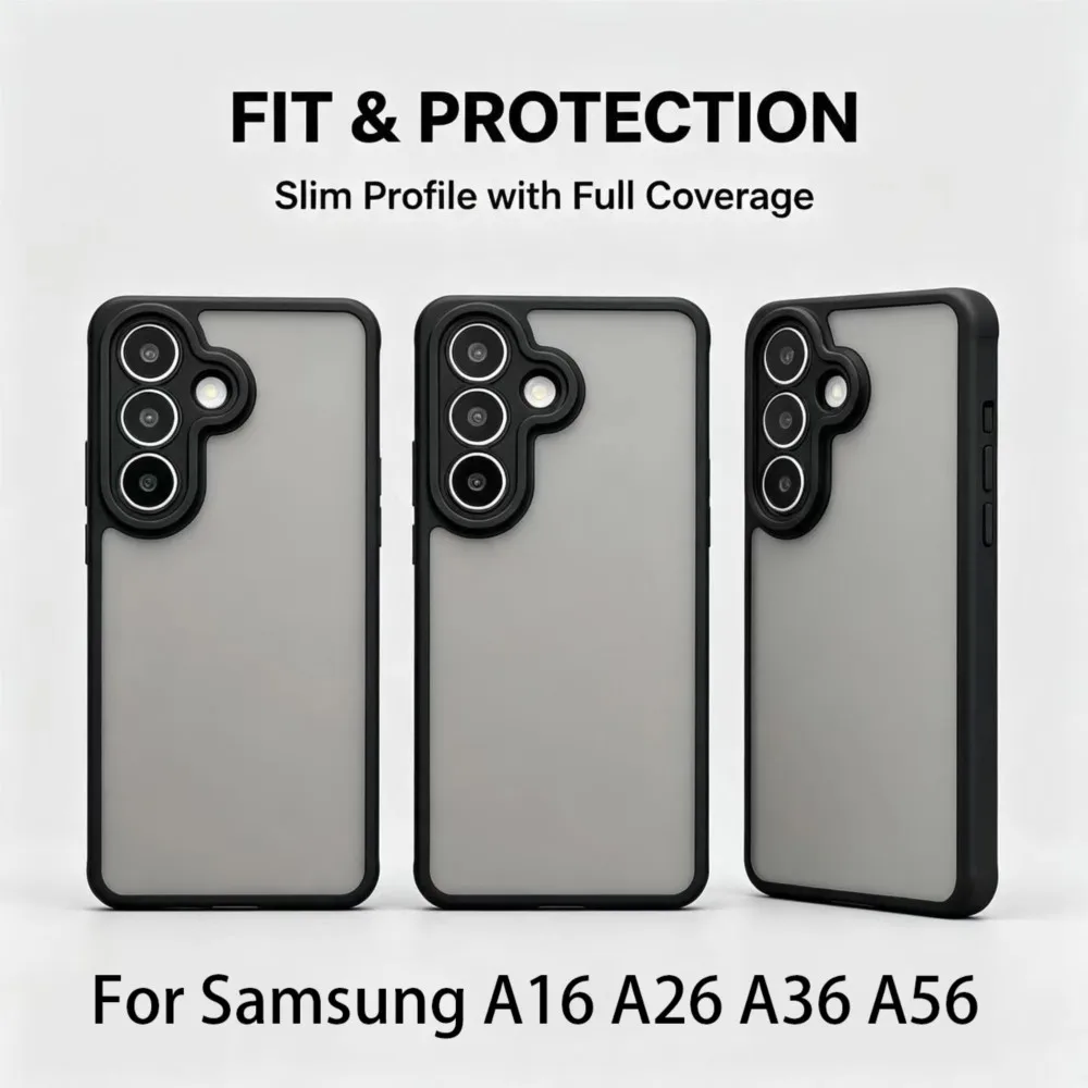 Luxury PC Matte Case For Samsung Galaxy A16 A26 A36 A56 Armor Shockproof Lens Protection Cover Coque Funda