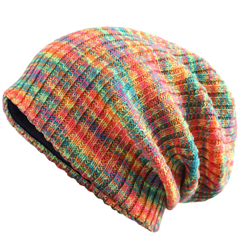 Winter Multicolor Knit Slouchy Beanie Hat Men Women Winter Warm Knitted Beanie Soft Loose Baggy Skull Cap Casual Outdoor Hat