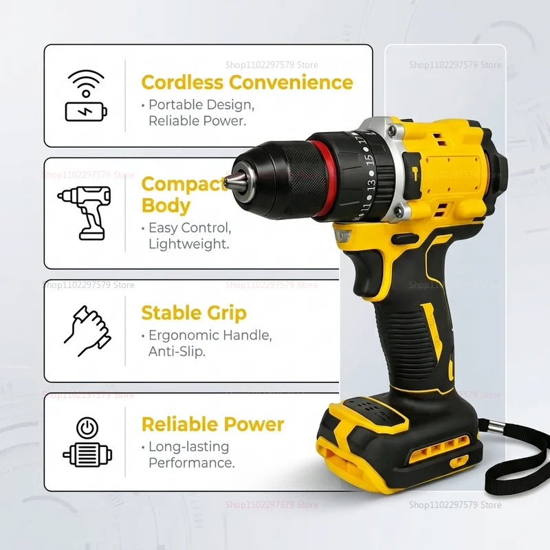 Cordless Brushless Impact Drill Electric Screwdriver Multi-Function Hand Tool Compatible with Dewalt 20V Battery pin for Home
