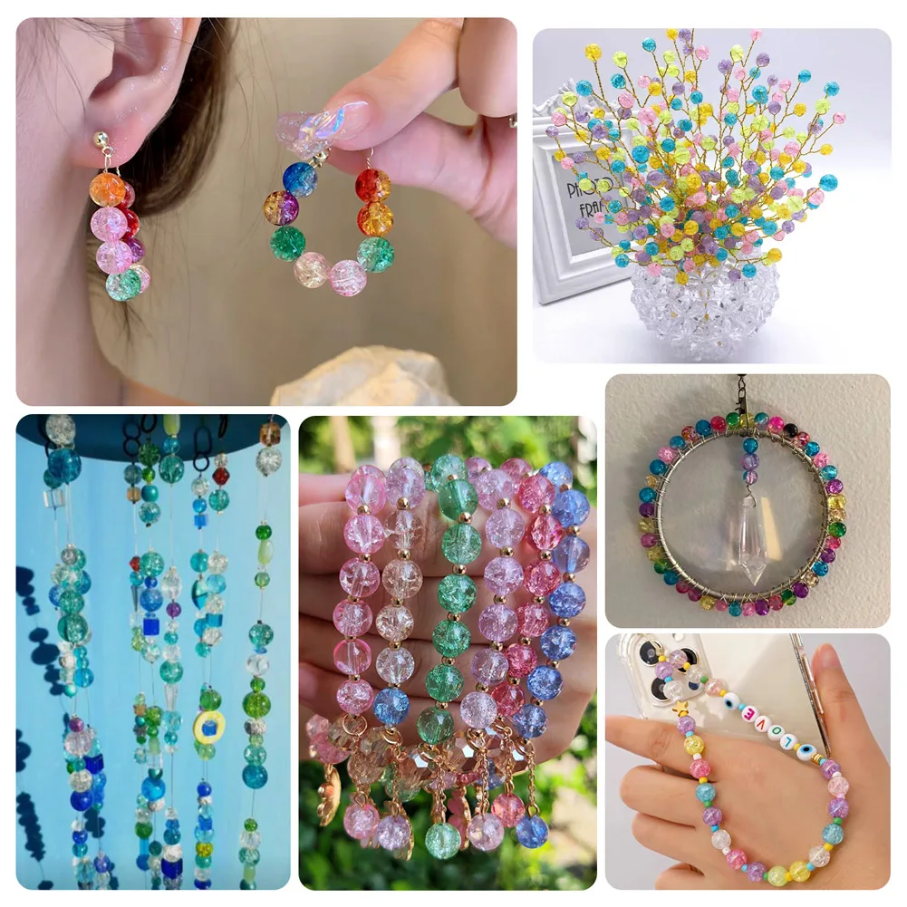 420Pcs 6mm 8mm Transparent Round Crackle Glass Beads Colorful Loose Glass Beads for Bracelet Earrings DIY Jewelry Making