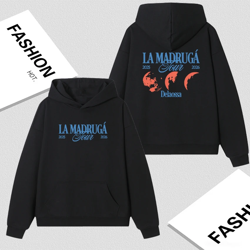 

Rapper Delaossa La Madruga Tour 2026 Hoodie Men Women Clothing Loose Vintage Hip Hop Street Long sleeve Fleece Sweatshirt Unisex