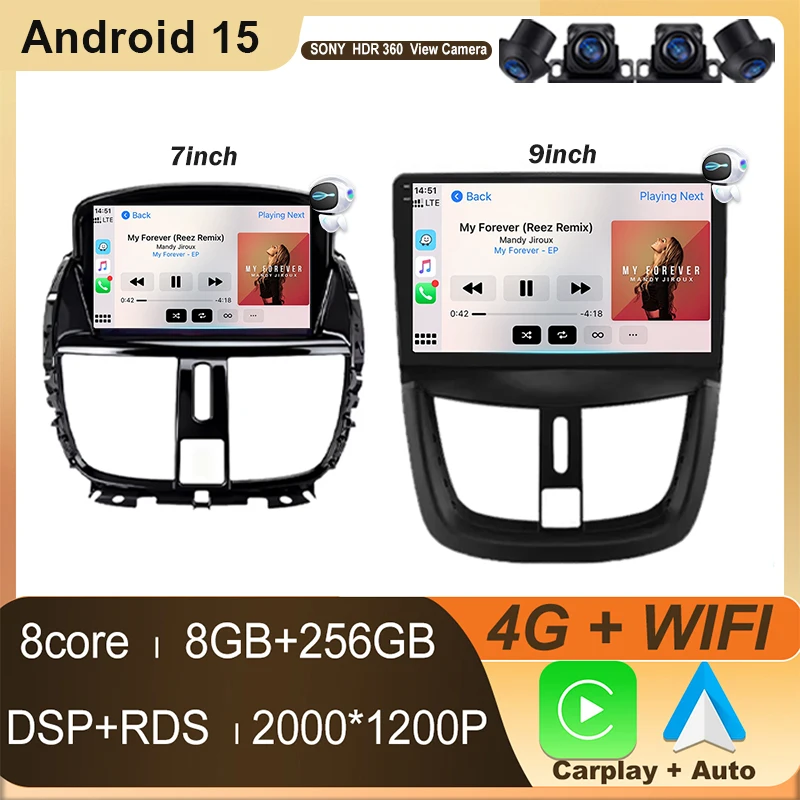 Autoradio for Peugeot 207 CC 207CC 2006-2015 Wireless CarPlay for Apple Android Auto Intelligent Screen Car Radio Multimedia DSP