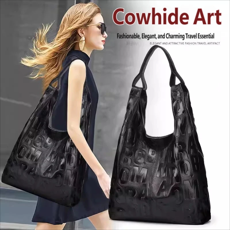 

First-Layer Cowhide Women's Bag, Fashionable Shoulder Bag, Casual Large-Capacity Bag, Tote Bag, Versatile Handbag