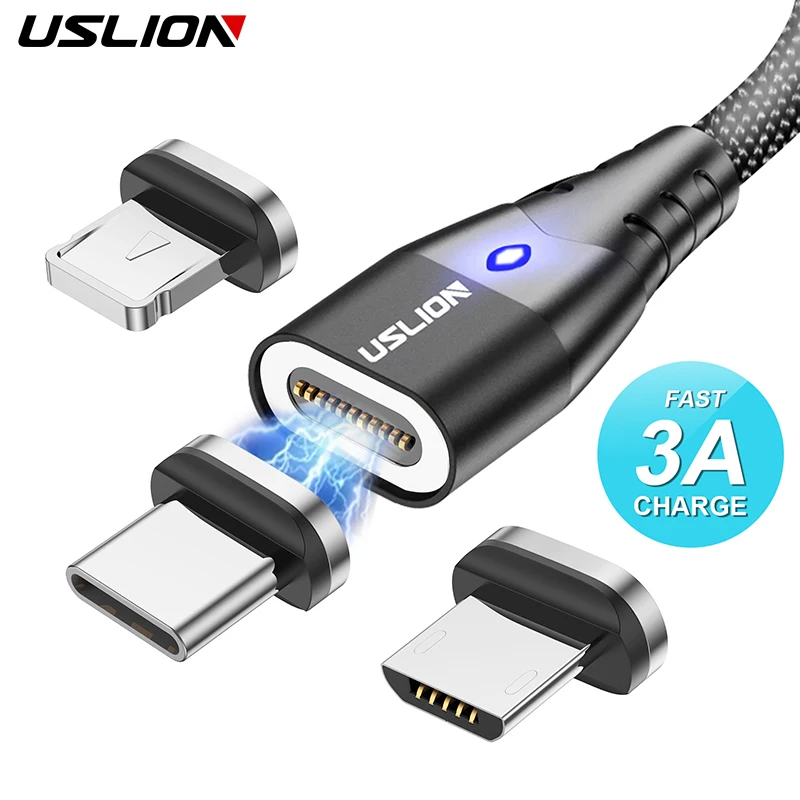 USLION Magnetic Fast Cable Micro USB Charging Phone Android Data Cable Wire Magnet Charger For Samsung Xiaomi Huawei Mobile 3A