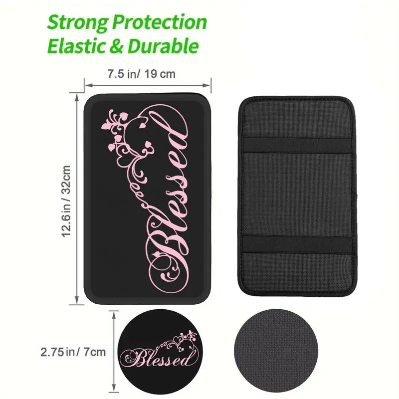 3pcs Blessed Pink Word on Black Armrest Cup Holder Coaster Set Car Interior Additions And Decorations for Men And Women