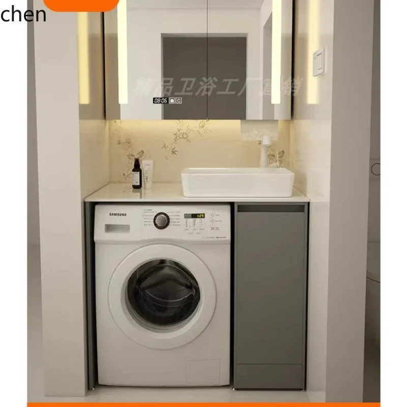 Drum Washing Machine Integrated Cabinet with Stone Countertop and Ceramic Wash Basin