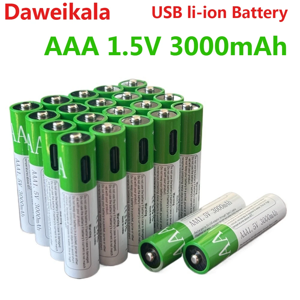 USB AAA بطاريات قابلة للشحن 1.5 فولت 3000 مللي أمبير بطارية ليثيوم أيون للتحكم عن بعد ماوس بطارية لعبة كهربائية + كابل نوع C