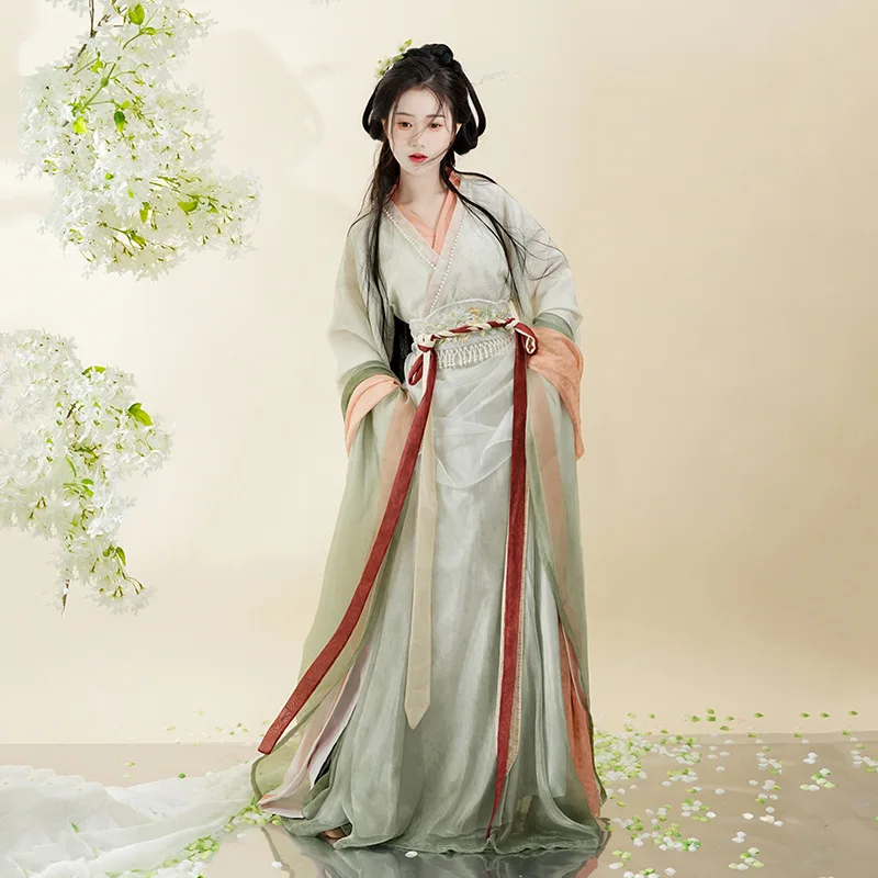 Hanfu [ein tragender Qingyi] Wei Jin südlichen und nördlichen Dynastien Stickerei gebrochenen Rock Taille Han Elemente