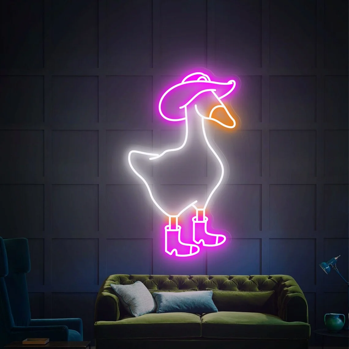 Cowboy Duck Neon Sign Cowboy Goose Sign Duck Art Neon Wall Hangings for Living Room Gifts Kids Room Decor Birthday Gift