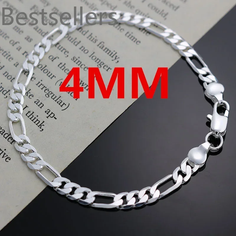 40-75cm 925 Sterling silver 4MM chain men Women Bracelet Necklace jewelry set lady Christma gift charms wedding