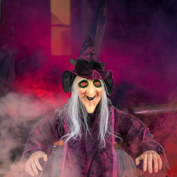 71in Life Size Hanging Witch Animatronic Talking Halloween Decoration, Sound Activated Scary Hanging Witch Prop for Haunted House Yard Patio Outdoor Party Decor 4