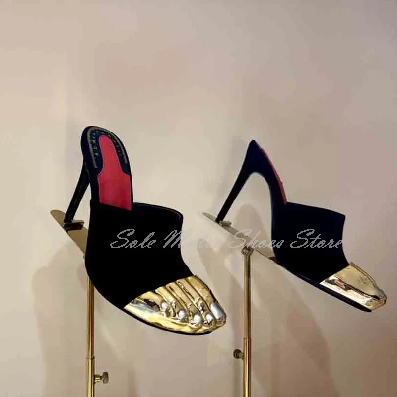 2025 Fashion Gold Five Finger High Heel Pumps Summer Versatile Stiletto Heel Buckle Sandals Women Roman Dress Comfort Shoes