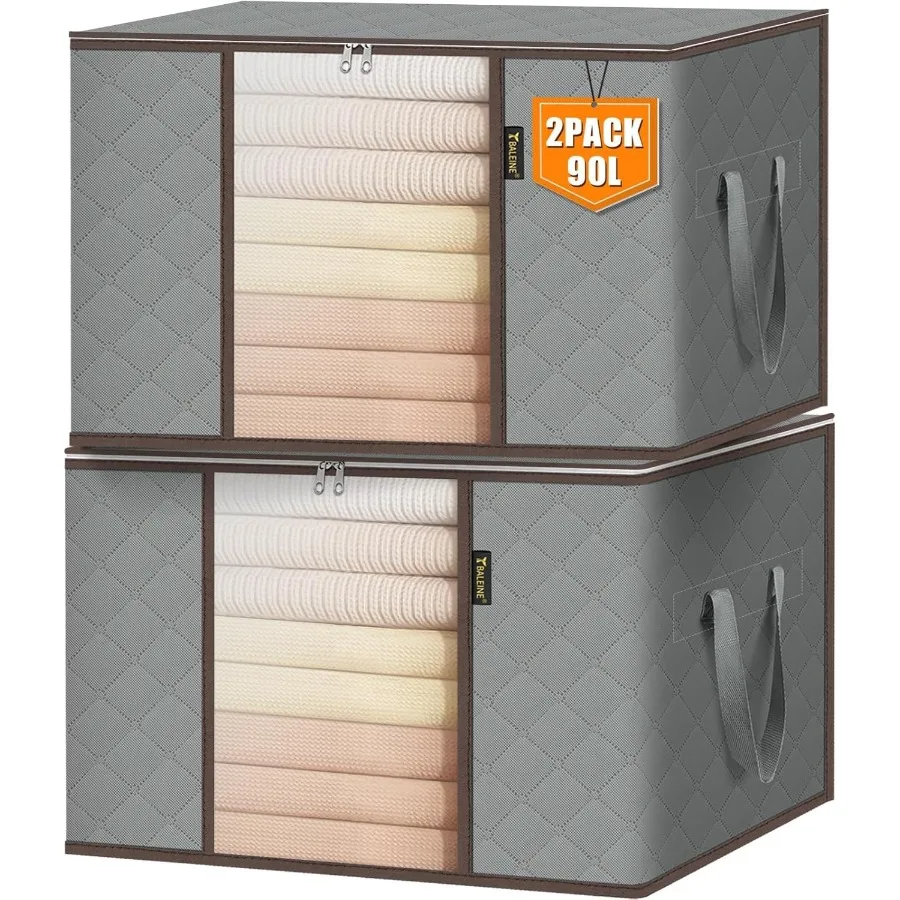 

2 Pack Clothes Storage Bags 24 Gallon Storage Containers with Reinforced Handle Sturdy Zipper Closet Organizer for Blanket Comf